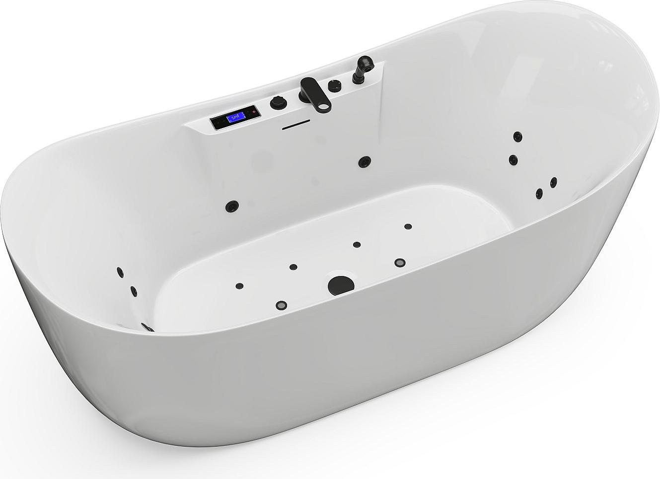 Whirlpool-Badewanne asymmetrisch mit LED-Beleuchtung - Weiß - 190 l - 180 x 80 x 74 cm - BOLAZA
