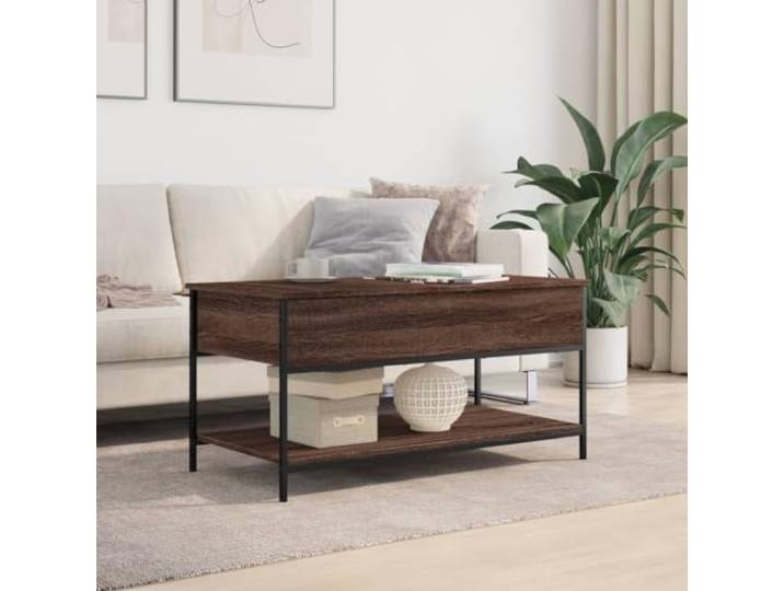 KTHLBRH Couchtisch Eiche braun 100 x 50 x 50 cm mehrschichtiges Metall Verstellbare Füße, großer Stauraum, robuste Metallkonstruktion, glatte Oberfläche