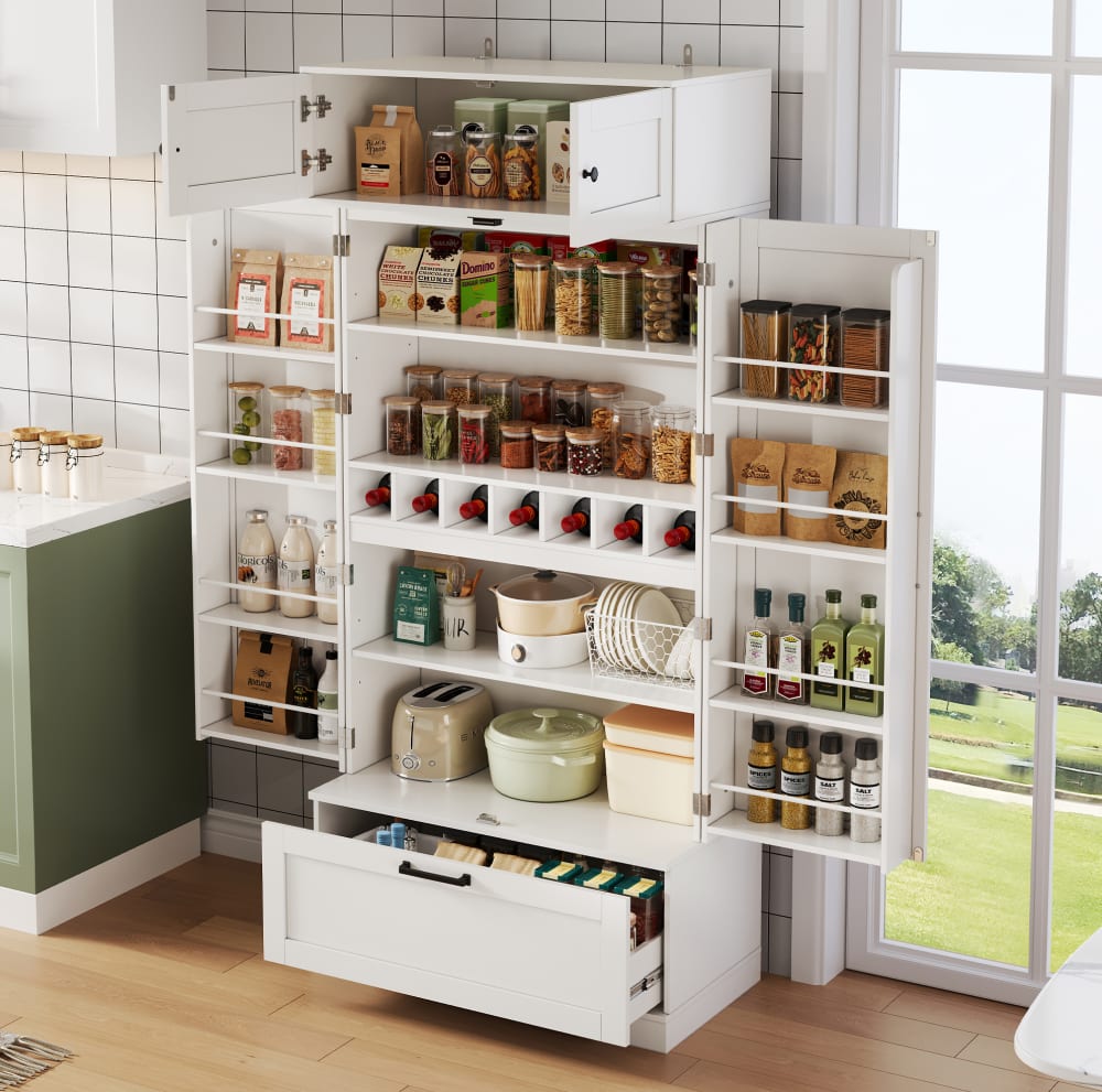 MODFU Armario de cocina independiente con cajón 80x40x180 cm blanco