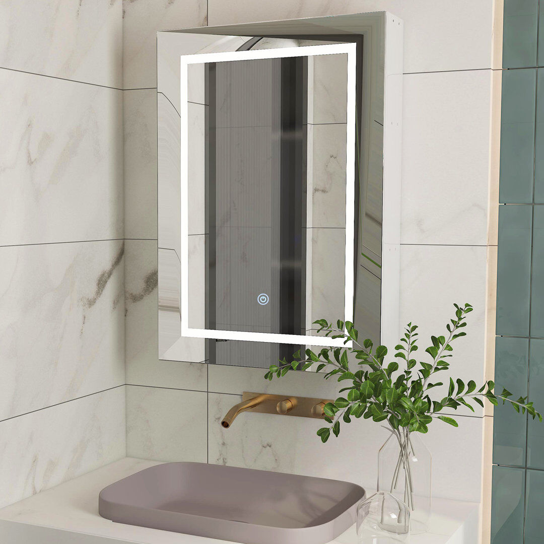Ivy Bronx Aydelotte 50x70cm Rectangular LED Bathroom Mirror Cabinet, 3 Shelf Matte 700mm H