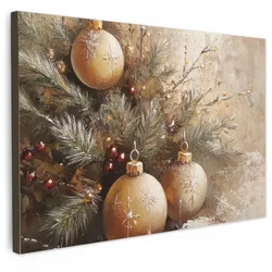 LEINWANDBILD Weihnachten - Kugeln - Beige - Gold Gemälde 60x40 cm