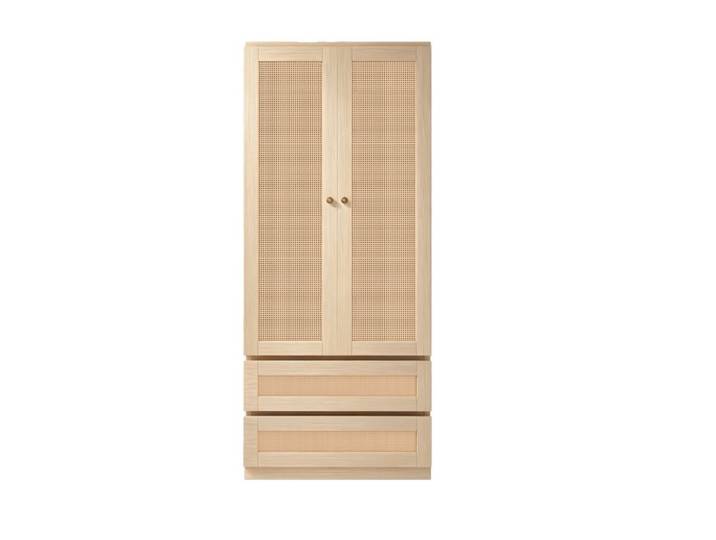 Armoire penderie chambre adulte 70x55x170 cm en bois naturel 2 portes penderie avec tringle tiroirs rangement