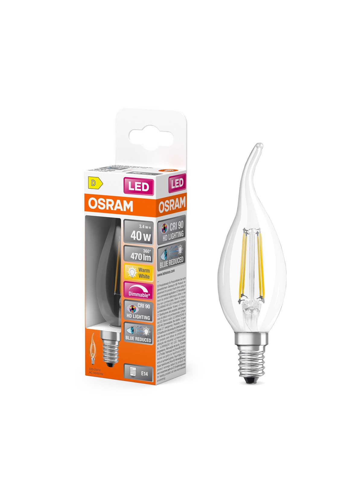 Osram LED-Lampe LED Comfort candle vindstød filament 470lm 3.4W/927 (40W) E14 dimmable E14