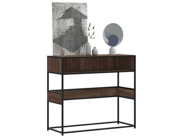 HEFZGDB Konsolentisch Braun Eichen-Optik 90x35x80 cm Holzwerkstoff mit Metallgestell und robuster Tischplatte für Wohnzimmer Schlafzimmer Flur