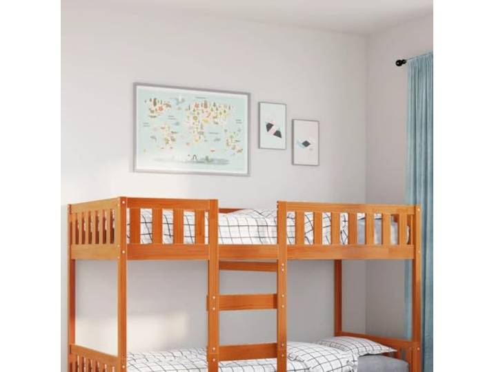 Massives Kiefernholz Lattenrost Kinderzimmer Bett 90x200 cm Braun Kinderbett ohne Matratze Wachsbraun 90x200 cm Massivholz Kiefer mit Rausfallschutz Lattenrost stabil Kinderzimmer