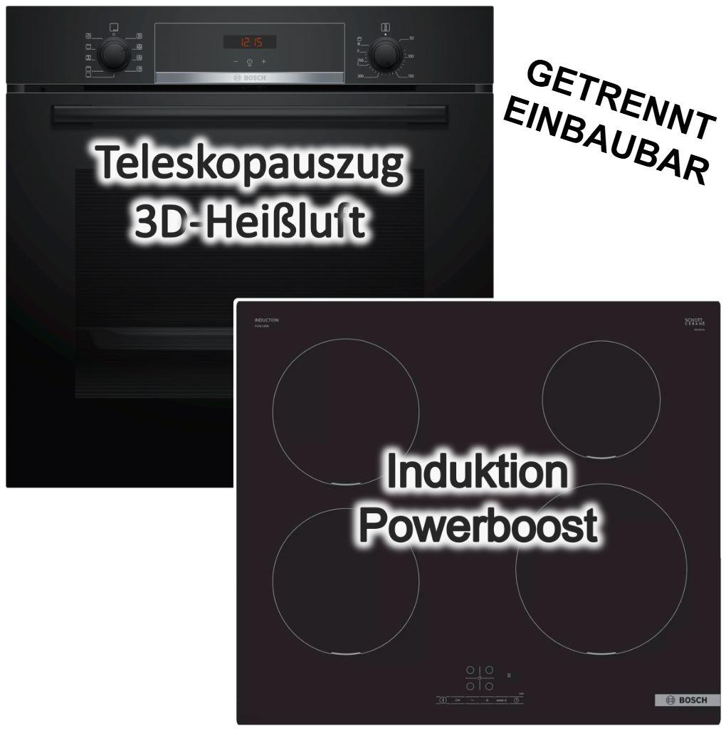 Herdset Bosch Backofen EcoClean mit Induktionskochfeld Booster - autark, 60 cm