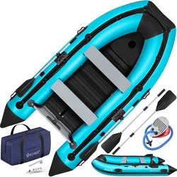 KESSER® Schlauchboot  für 2 - 4 Personen - WAVE Motor geeignet Freizeitboot Paddelboot Motorboot Angelboot - mit 1 - 2 Sitzbänken -  Alu-Boden Paddel Pumpe Reparaturset & Tasche aufblasbar PVC