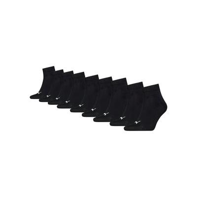Kurzsocken PUMA "PUMA UNISEX QUARTER PLAIN 9P ECOM", Damen, Gr. 43-46, Sockengröße, schwarz (9x schwarz), Baumwollmischung, bedruckt, unifarben, elastisch, Socken, Atmungsaktiv, feuchtigkeitsregulierend, Rippenbündchen