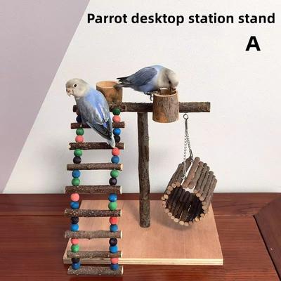 Inspire Curations Solid Wood Parrot Training Stand Tabletop Bird Perch Playground a