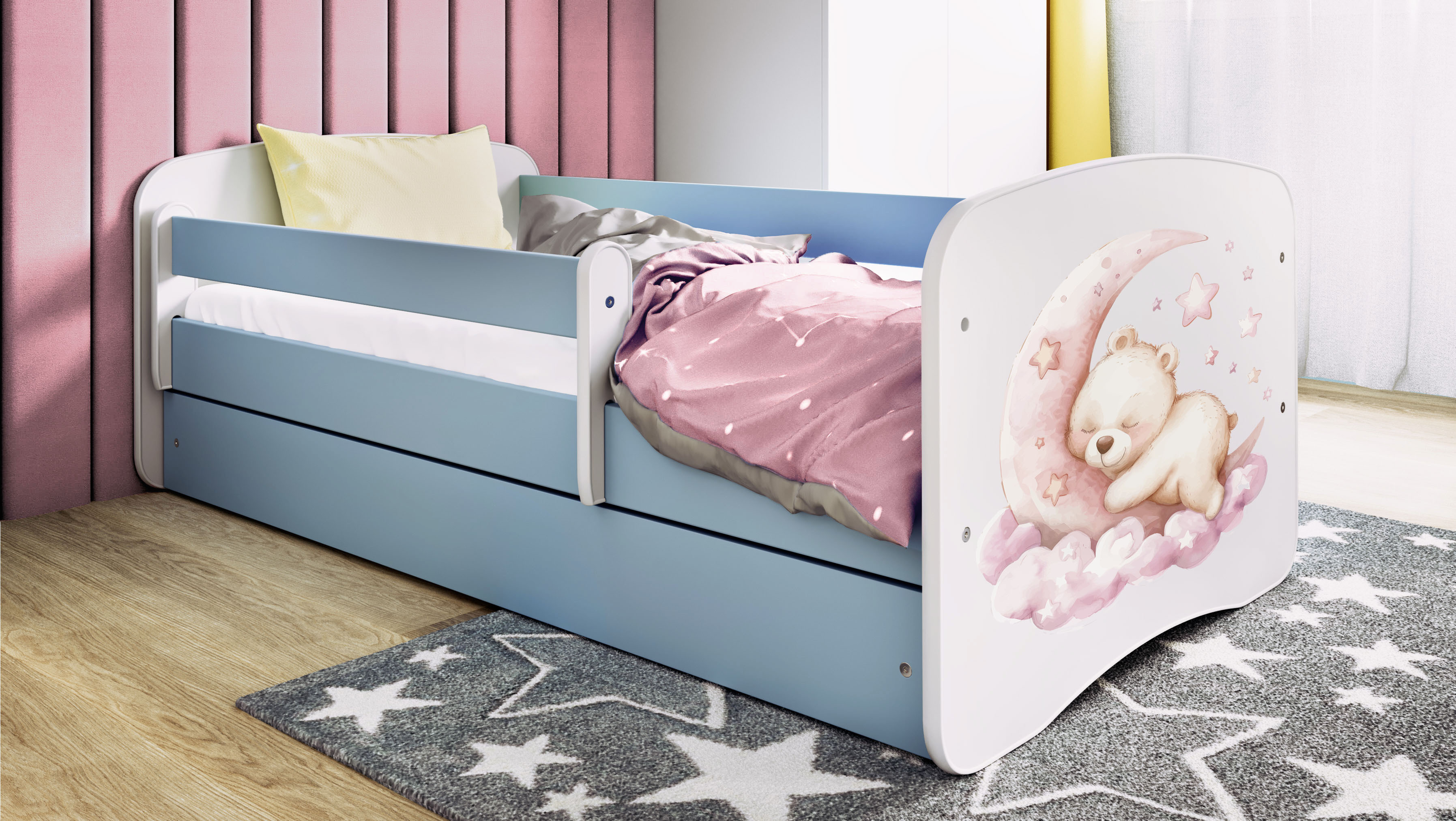 Kinderbett Jugendbett Schlafen 70x140, 80x160, 80x180 cm - Komplettset mit Schublade & Rausfallschutz