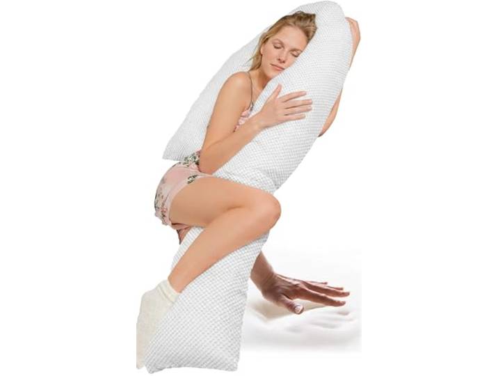 Traumreiter Schwangerschaftskissen Visco J Form Wendekissen mit Memory Foam Stütze [orthopädisch] Schwangerschaft Kissen zum Schlafen, Stillkissen XXL. Schwanger Seitenschläfer (Weiß)
