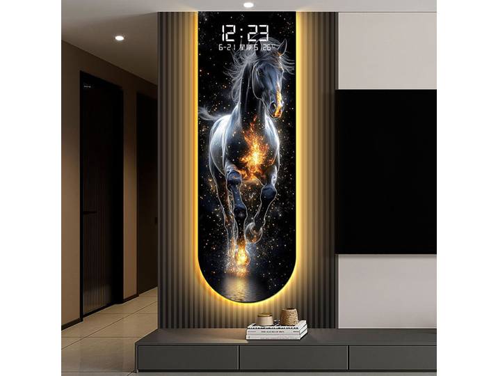 Grille murale pour salon, équitation à réussir, Art mural avec calendrier éternel, horloge électronique, nouvelle entrée rectangulaire fine et étroite, 2025