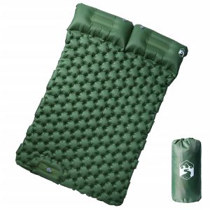 vidaXL Isomatte 4007102, grün, aufblasbar, 195 x 130 x 8,5cm, 960g, mit Kopfkissen & Fußpumpe