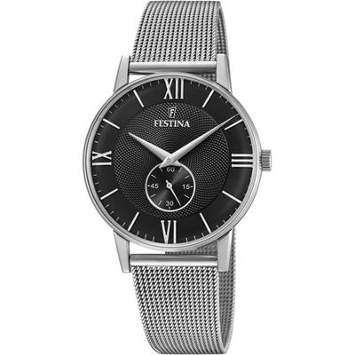 Quarzuhr FESTINA "Retro", silber (silberfarben), Armbanduhren, Damen, Quarzuhr, Armbanduhr, Herrenuhr, Damenuhr, Edelstahlarmband,dezentrale Sekunde