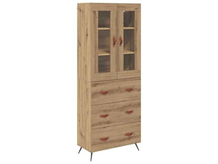 HGFDVCMR Highboard Schrank 2-teilig Artisan-Eiche Holzwerkstoff Schickes Hochboard fürs Esszimmer und Wohnzimmer mit Glastüren, 3 Schubladen und vielseitigem Stauraum.