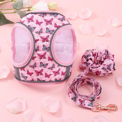 Inspired Living Cozy Soft Small Dog Harness And Leash Set pink Butterfly l