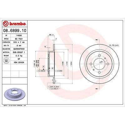 Brembo Bremsscheibe Hinterachse Voll [Hersteller-Nr. 08.6899.10] für Nissan