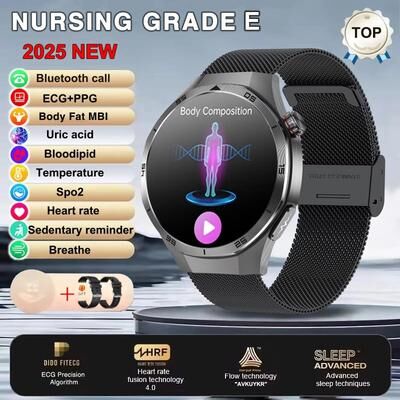 Uplifted Finds 2025 ECG+PPG Metabolic Health Smartwatch   Uric Acid & Lipid Monitoring   Executive NFC NFC Health & HD Call System black Mesh Belt 2a