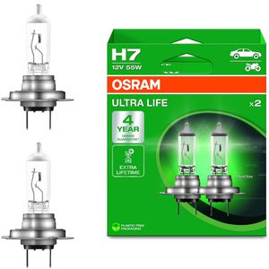 OSRAM Auto-Lampe Ultra Life, H7, 12 V / 55 Watt, Scheinwerferlampe, Halogen, 2 Stück