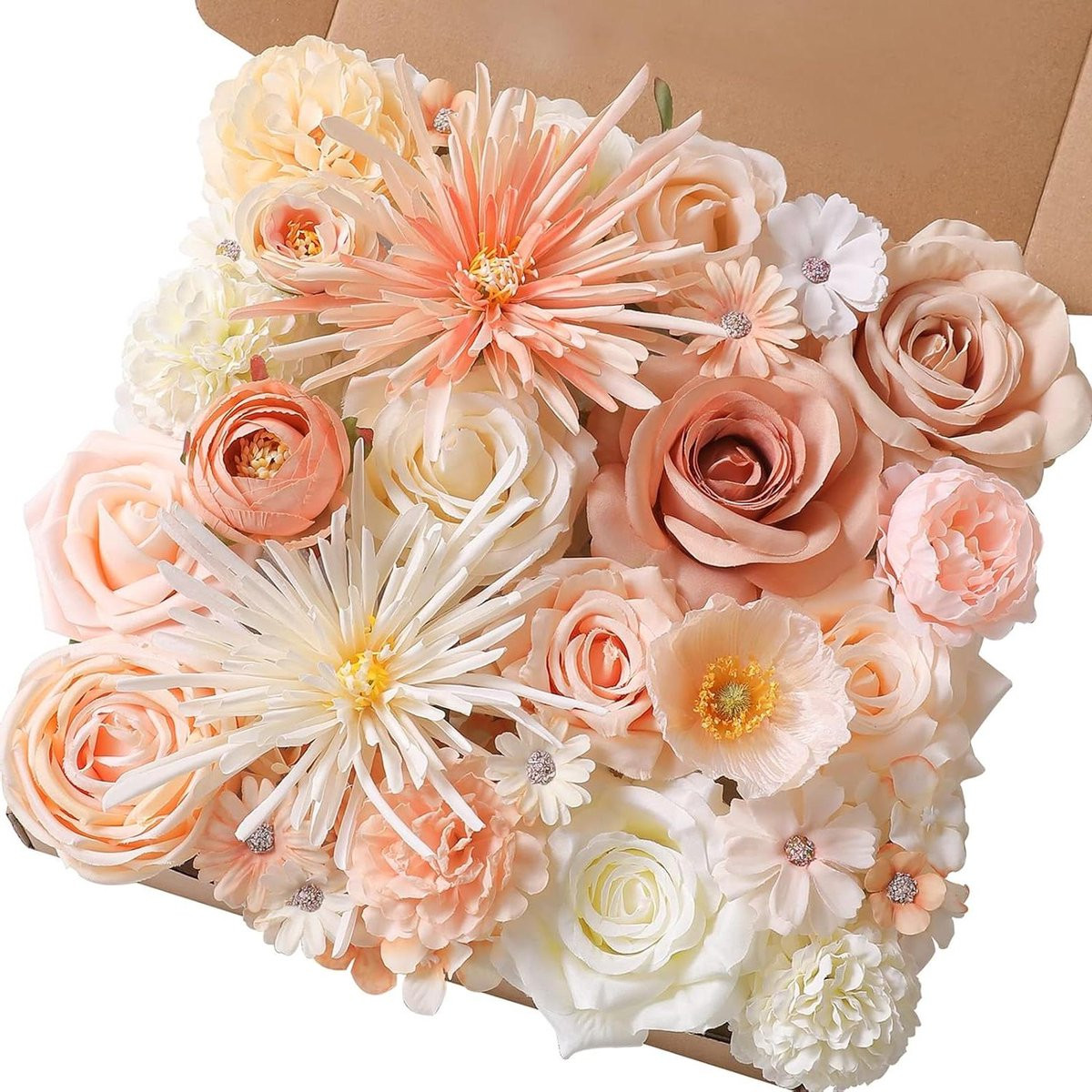 Kunstbloemen Combo Champagne - 42 stuks zijden bloemen met flexibele stelen voor decoratie