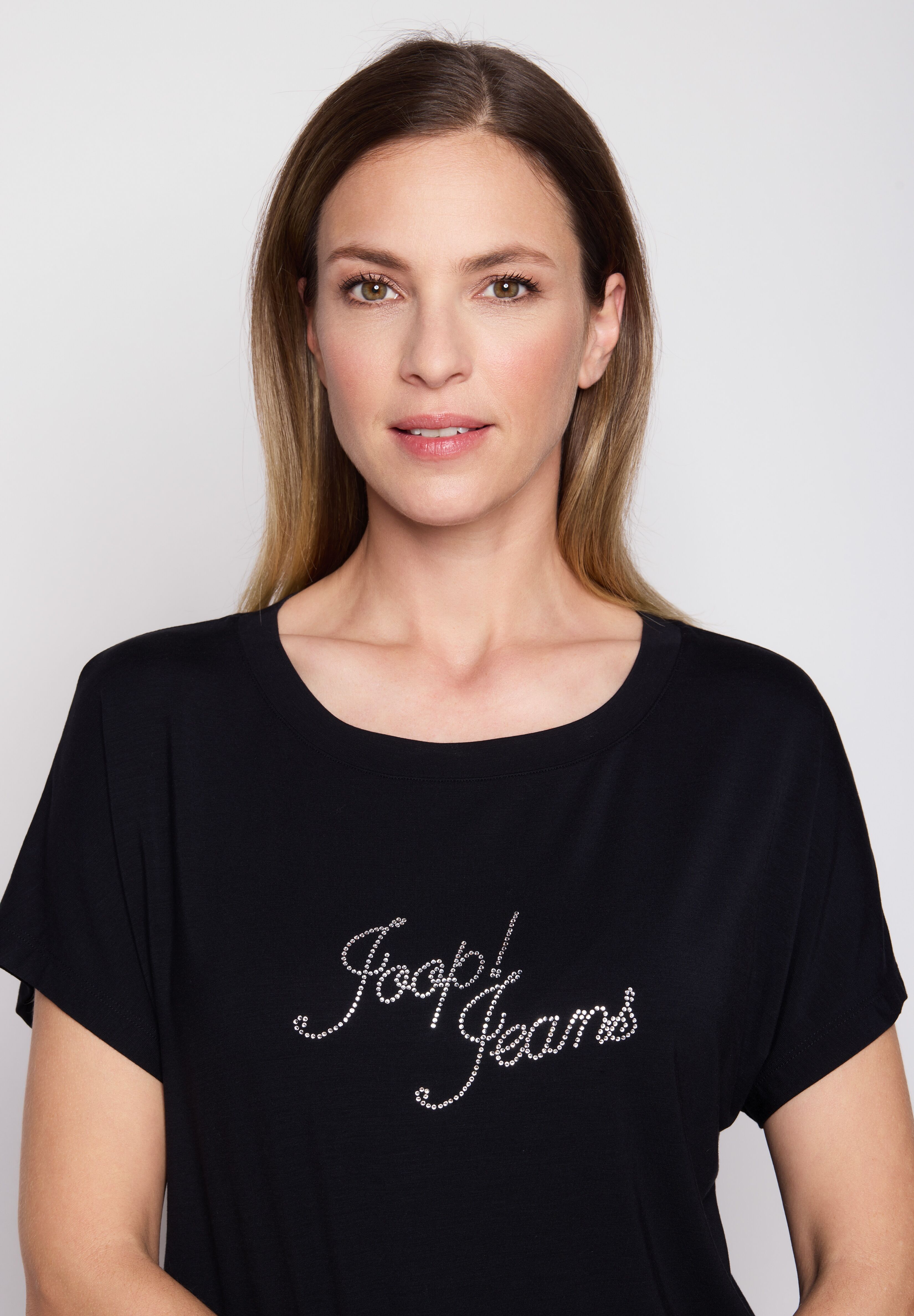 Joop! Jeans Pyjamaoberteil JOOP JEANS, Damen, Gr. S, schwarz, Jersey, Obermaterial: 95% Modal, 5% Elasthan, Basic hüftbedeckend, Rundhals, Shirts Pyjamaoberteil, mit Rundhalsausschnitt, aus Modalmix schwarz S