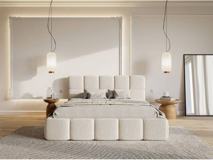 Lit rembourré - CLOUDY - 180x200 cm - beige clair boucle