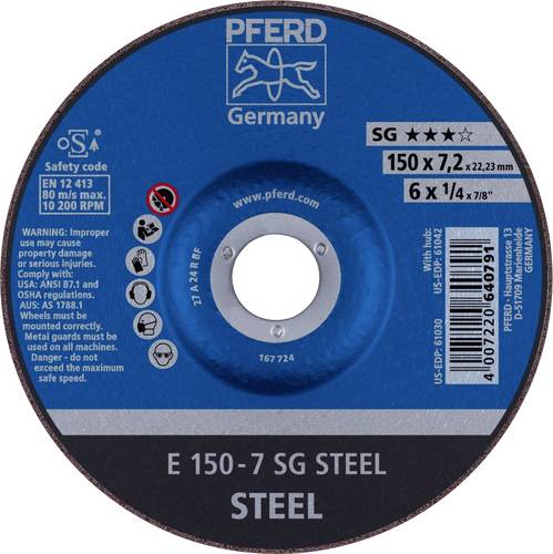 PFERD TOOLS 62215726 E 150-7 SG STEEL Schruppscheibe gekröpft Durchmesser 150mm Bohrungs-Ø 22.23mm Stahl 10St.