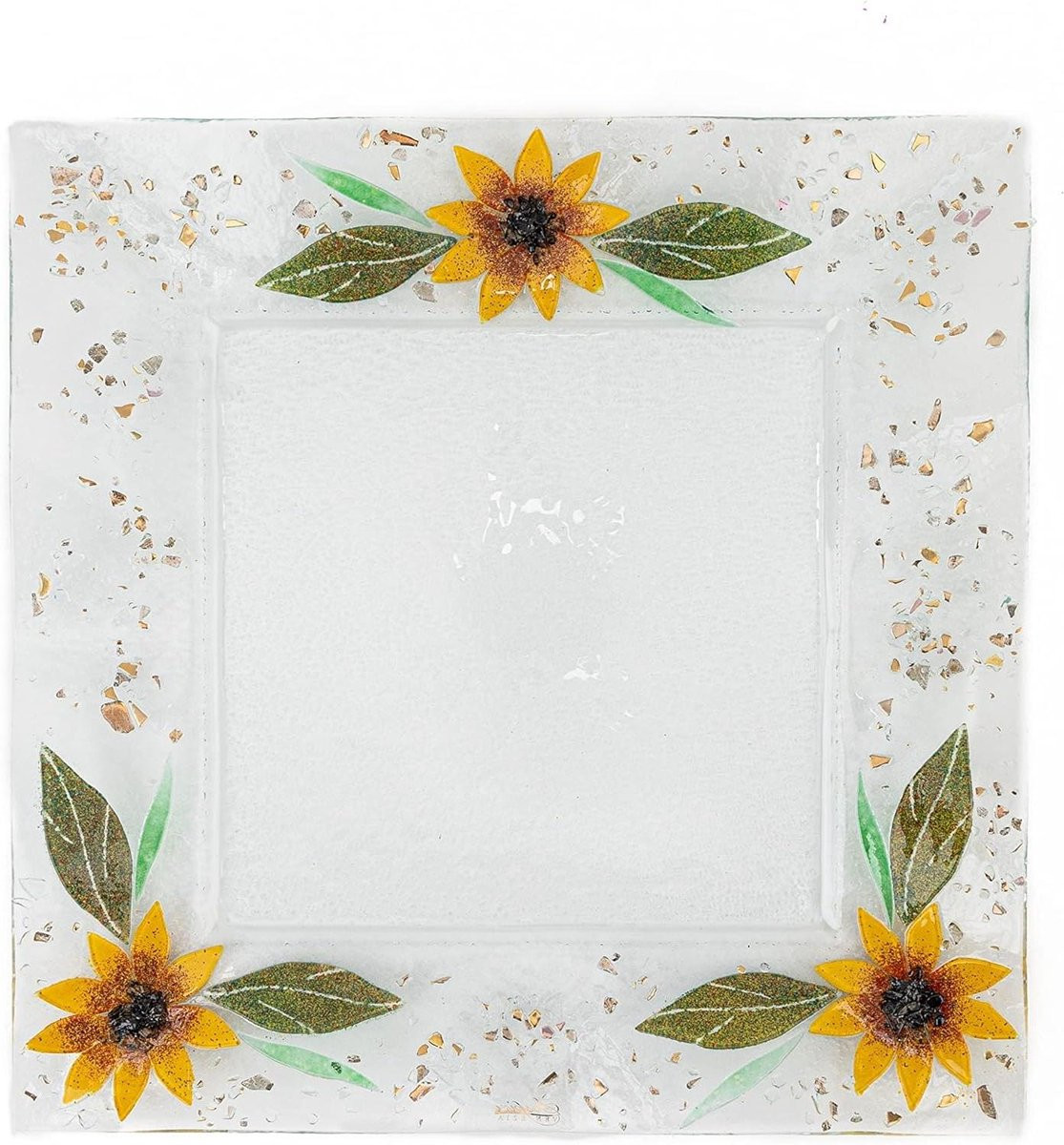 Sospiri Venezia handgemaakt Murano glas dienblad met zonnebloem decoratie