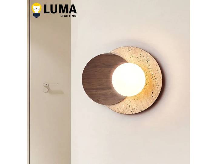 Luma Wabi-Sabi jaune travertin pierre bois rond appliques pour salle à manger couloir allée chambre chevet fond escalier