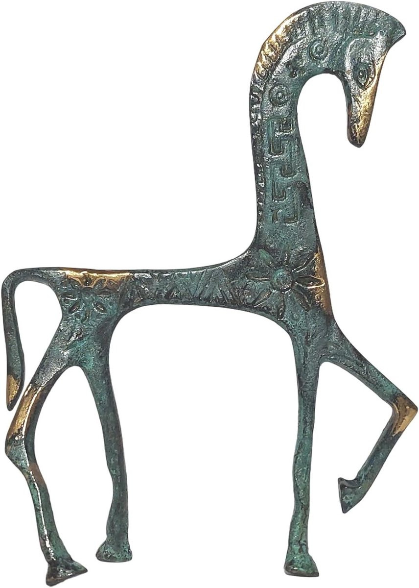 Handgemaakt Bronzen Paard Beeld - Myceense Sculptuur - Brons - Hoogte: 17 cm