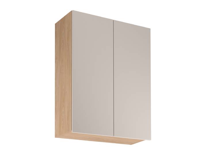 Küchenhängeschrank 2 Drehtüren Farbe: Eiche Puccini / Beige Soft-Close Funktion 3 Fächer 80 x 32 x 100 cm hochwertig Verarbeitet