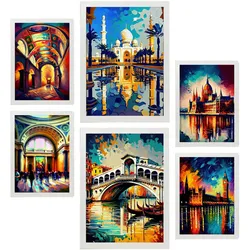 POSTER Set Mit 6 Fluss Im Ölgemälde Stil A3 & A4 Weißer Rahmen