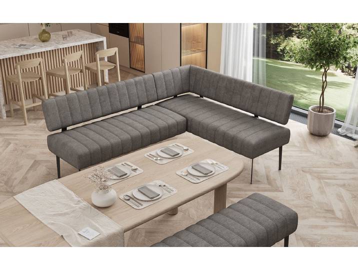 Gepolsterte Essbank Montero aus robustem Stoff mit Metallbeinen - Stoff - Beige - Rechts - Luxusbetten24