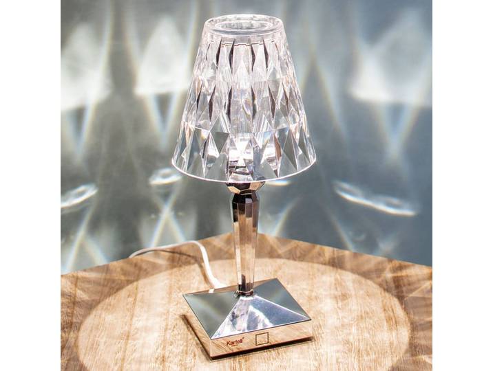 Kartell LED-Akku-Tischlampe Battery, 30cm, chromfarben, IP54 Battery, chrom / silber, für Schlafzimmer, Kunststoff, Design