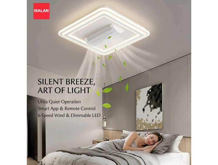 Ventilateur de plafond sans pales IRALAN avec lumière, lampe de plafond invisible LED, 3 couleurs changeantes, ventilateur électrique silencieux, ventilateur pour salon