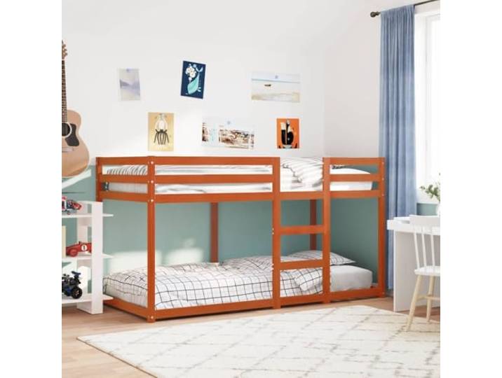YNGBHFNOP Massives Kiefernholz Sicherheitsdesign 80x200 cm Braun Etagenbett Wachsbraun 80x200 cm Massivholz Kiefer Hochbett Kinder Zimmer Sparplatz Sicherheit Leitplanken