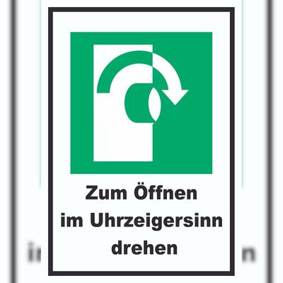 HB-Druck Zum Öffnen im Uhrzeigersinn drehen A6 Rückseite selbstklebend Schild