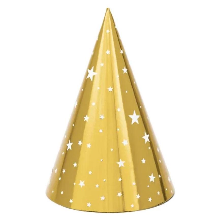 Partydeco Party hats Stars, gold, 16cm (1 pkt / 6 pc.) (6 Stk.) (CPP20)