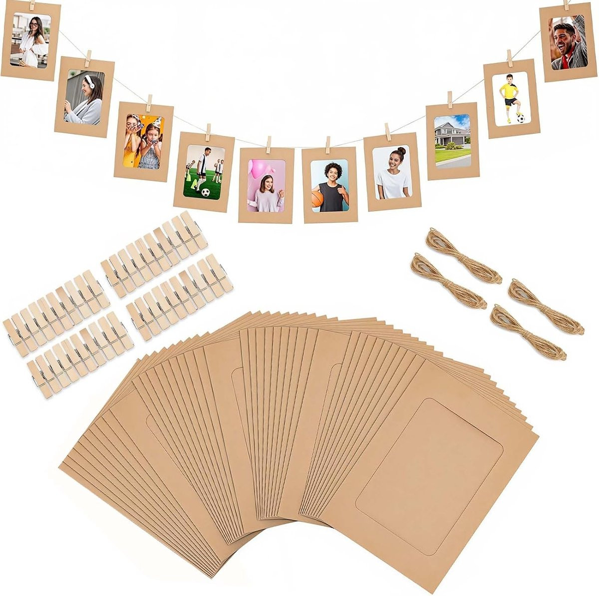 Set van 40 Kraft Papier Fotolijstjes voor een Fotogirlande, 10x15 cm