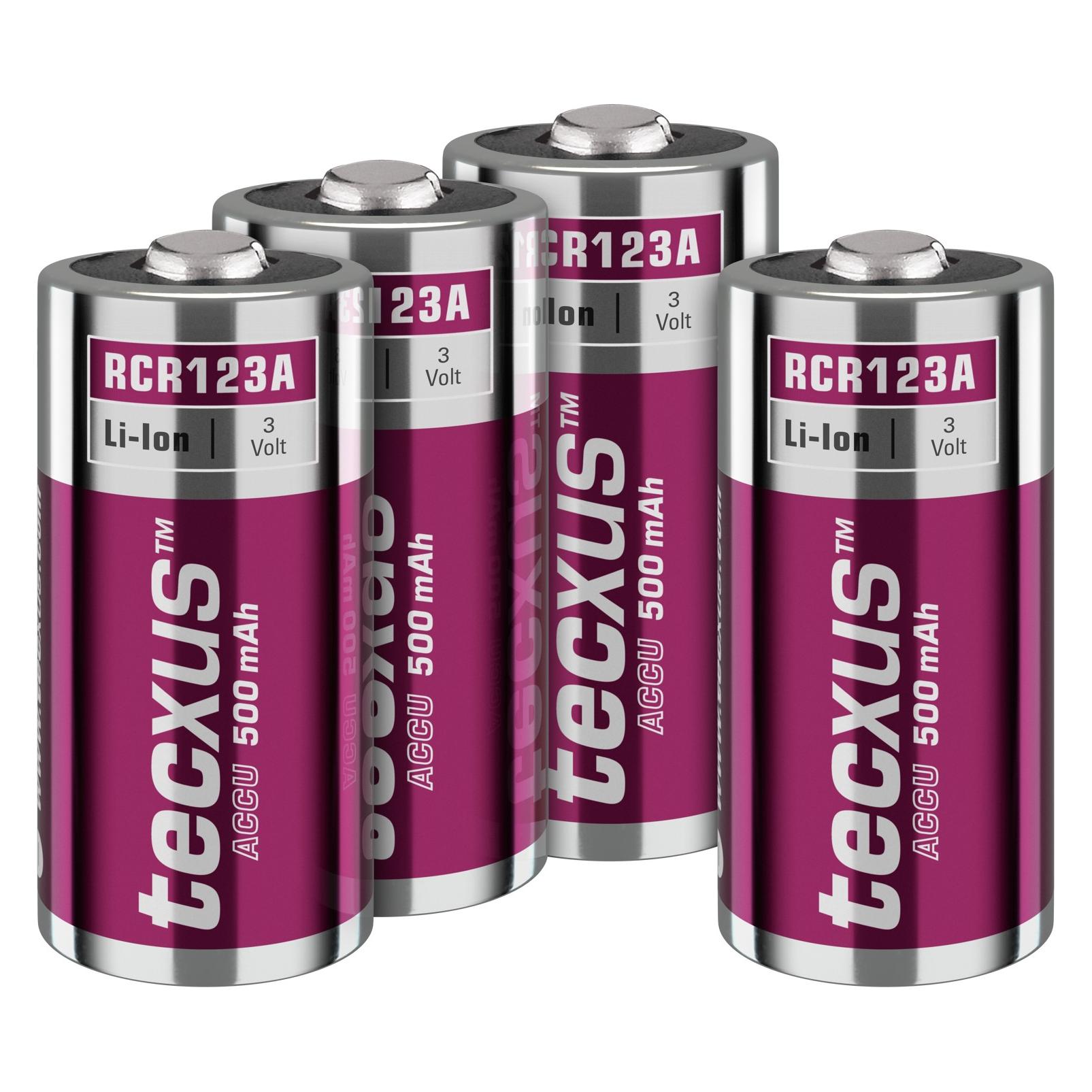 Tecxus RCR123 Akku - 500 mAh, 4 Stk. Karton (4 Stk., RCR123A, 500 mAh) (70763)
