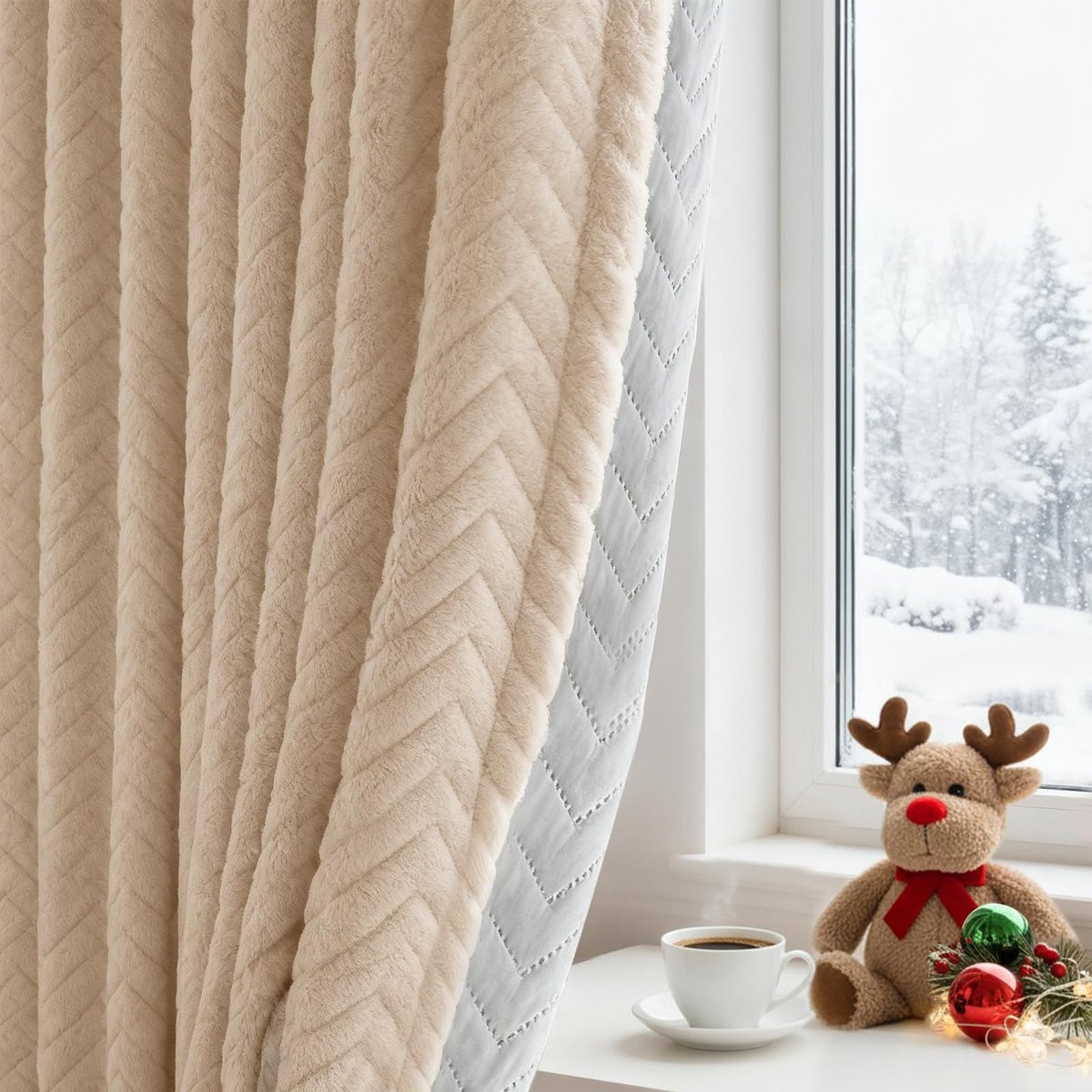 Dikke flanellen thermische gordijnen beige 140 x 245 cm