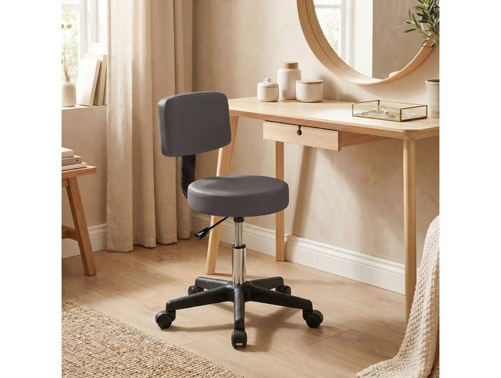 HOMCOM Tabouret Massage Pivotant à Roulettes Dossier Réglable Gris