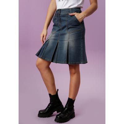 Jeansrock ANISTON CASUAL, Damen, Gr. 48, blau (blau used), Web, Obermaterial: 79% Baumwolle, 19% Polyester, 2% Elasthan, used, Basic, figurbetont knieumspielend, Röcke Jeansrock, mit eingelegten Falten