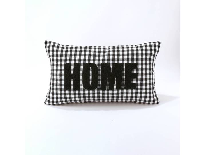 Coussin en coton, message HOME et carreaux tissé-teint - Blancheporte