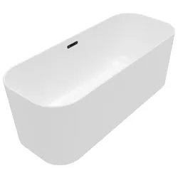 Villeroy & Boch Freistehende Badewanne Finion Stone White, Länge 1700 Millimeter, Breite 700 Millimeter, Höhe 620 Millimeter, Einbauhöhe 633 Millimeter, mit Schürze, Mittelablauf, Überlauf, Beleuchtung, Quaryl