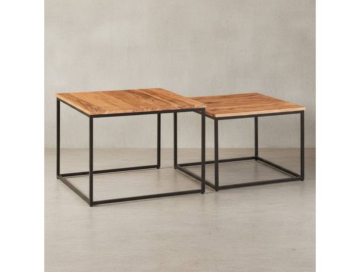 KADIMA DESIGN Satztisch Industrie-Stil Wohnzimmertisch Set, Unikat aus Holz & Metall