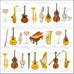 Ambiente 20 Servietten Papier 33x33cm 3-lagig - hochwertige Einweg Papierservietten Musikinstrumente Motiv Partyservietten Musik Tischdeko Musikfest Konzert