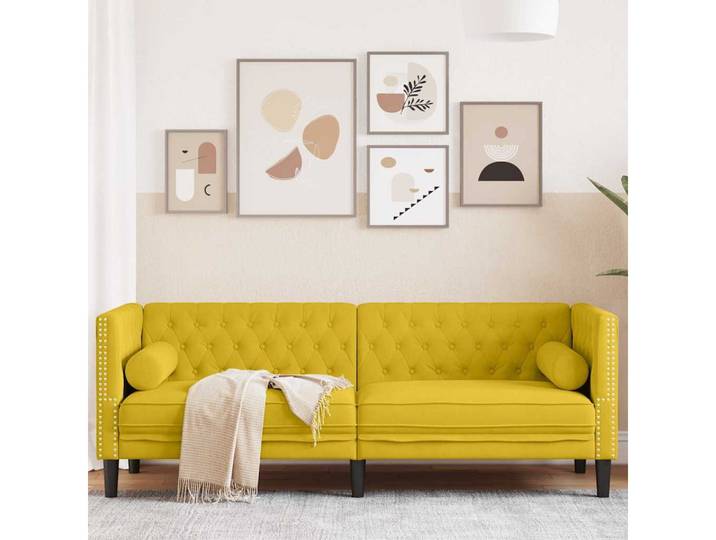 vidaXL Sofa, Chesterfield-Sofa mit Nackenrollen 3-Sitzer Gelb Samt