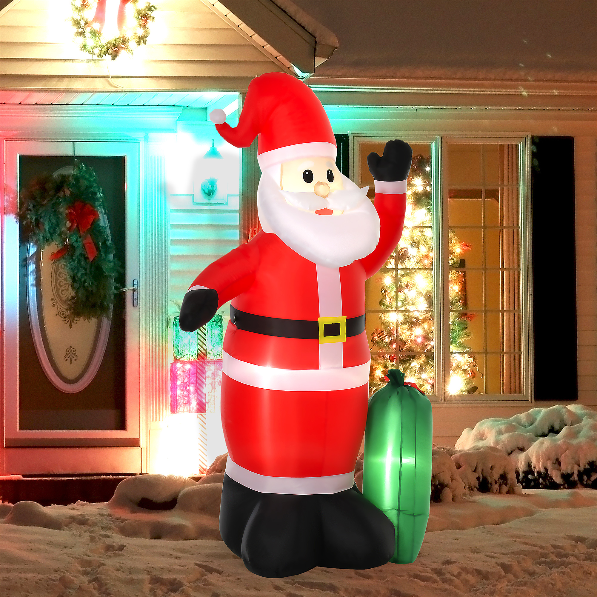 Homcom Babbo natale gonfiabile esterno babbo natale gonfiabile luminoso con luci led Rosso, verde 50 × 60 × 240cm Aosom