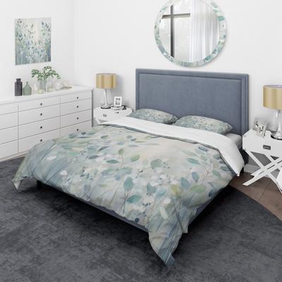 DESIGN ART Designart - Blue Botanical Rhythms IV - Abstract Botanicals Bedding Cover Set - Modern Bed Sets With Shams